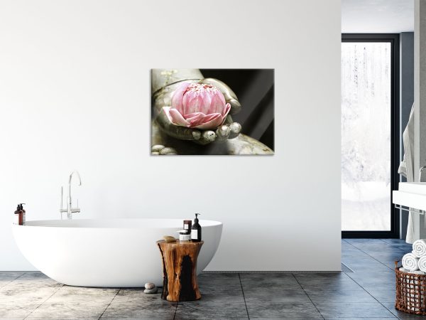Lotus auf der Hand eines Buddhas, Glasbild Schn?ppchen – Bild 4