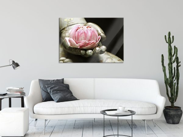 Lotus auf der Hand eines Buddhas, Glasbild Schn?ppchen – Bild 2