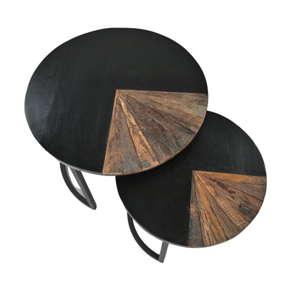 Couchtisch Ronin 2er Set - ø60x45 ø45x40 - Natur Schwarz - Mangoholz Metall Online – Bild 5