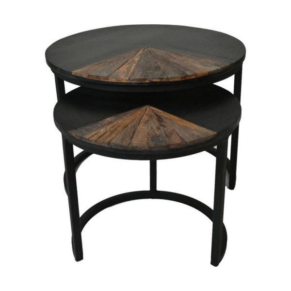 Couchtisch Ronin 2er Set - ø60x45 ø45x40 - Natur Schwarz - Mangoholz Metall Online – Bild 4