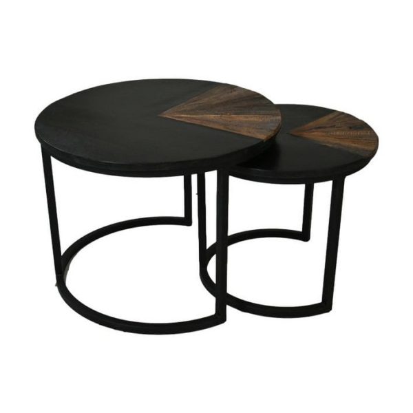 Couchtisch Ronin 2er Set - ø60x45 ø45x40 - Natur Schwarz - Mangoholz Metall Online – Bild 3