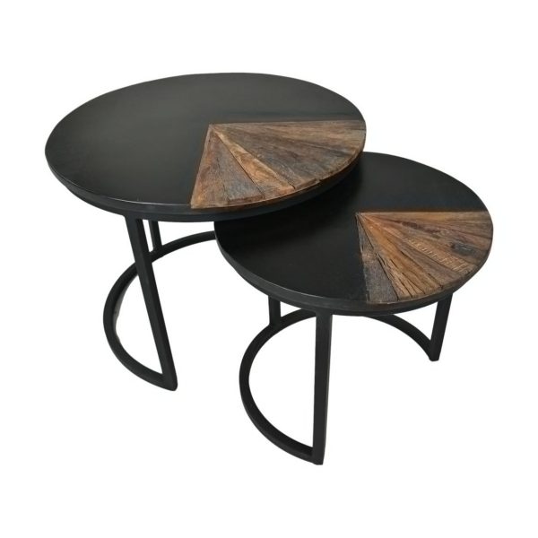Couchtisch Ronin 2er Set - ø60x45 ø45x40 - Natur Schwarz - Mangoholz Metall Online – Bild 2