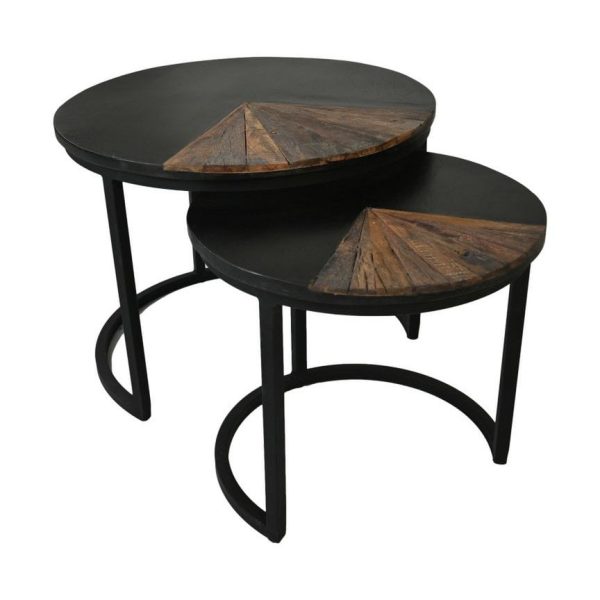 Couchtisch Ronin 2er Set - ø60x45 ø45x40 - Natur Schwarz - Mangoholz Metall Online