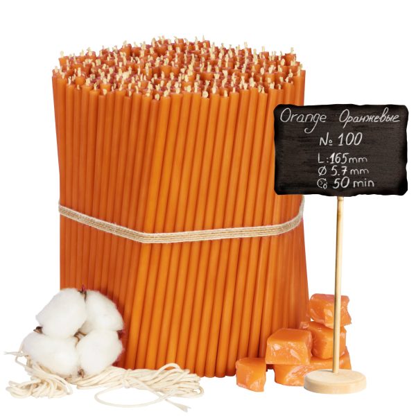 Orange Bienenwachskerzen №100, Länge 16,5 cm, ⌀ 5,7mm, Brenndauer 50 Min Im Angebot